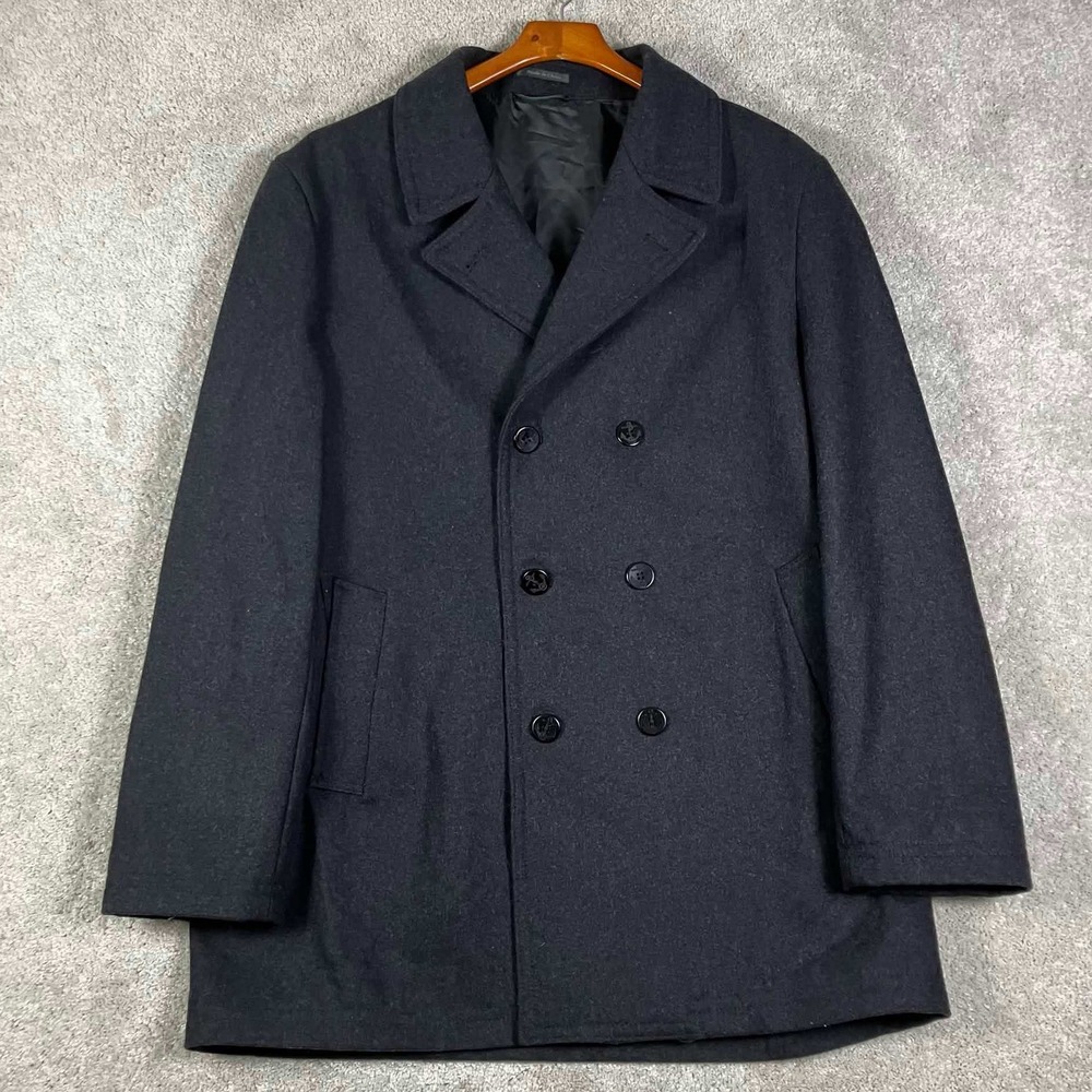 Lauren Ralph Lauren Peacoat Mens XL Charcoal Grey Wool Double Breasted Coat